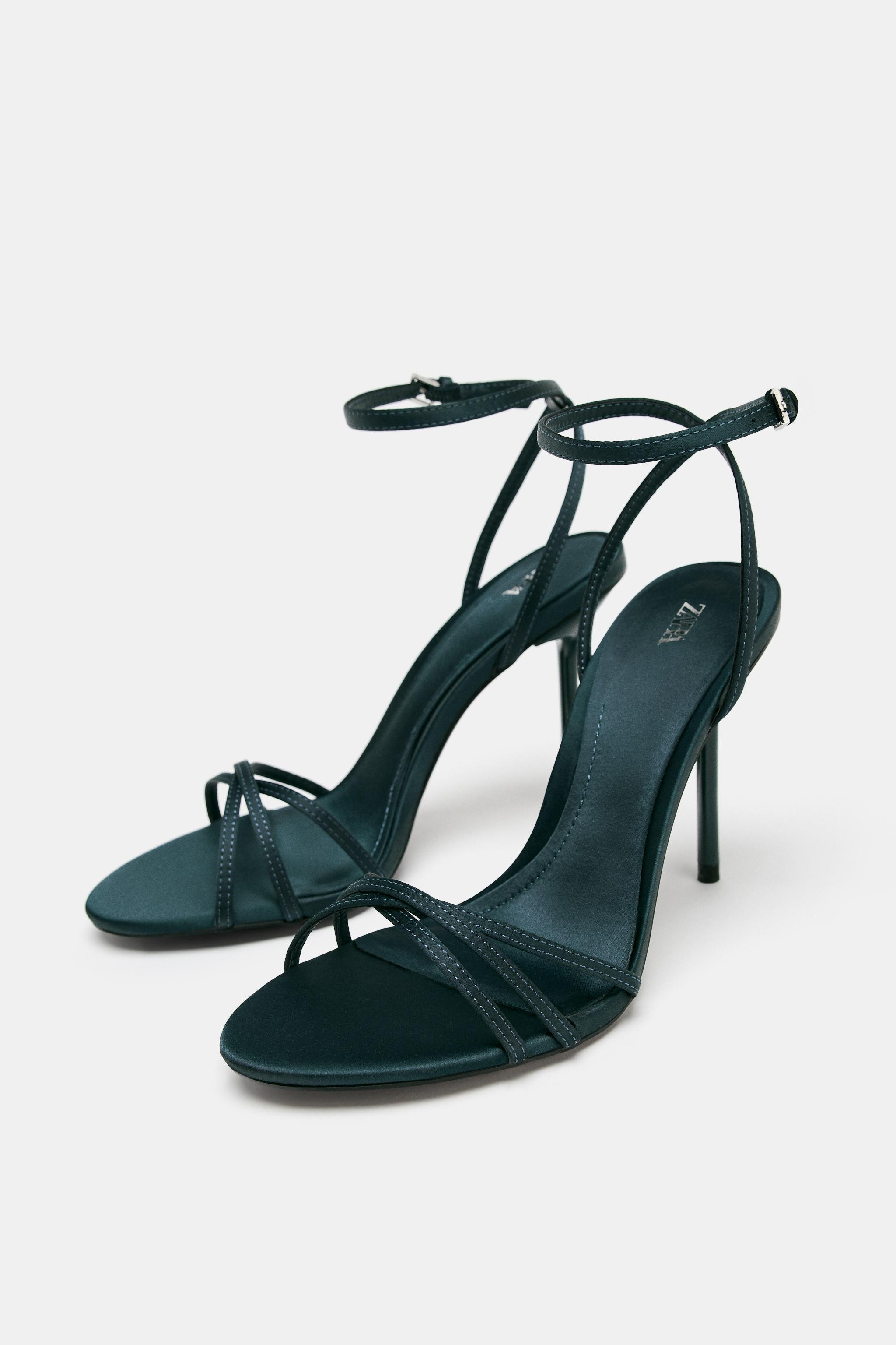 SATIN EFFECT STRAPPY HEELED SANDALS | Zara US