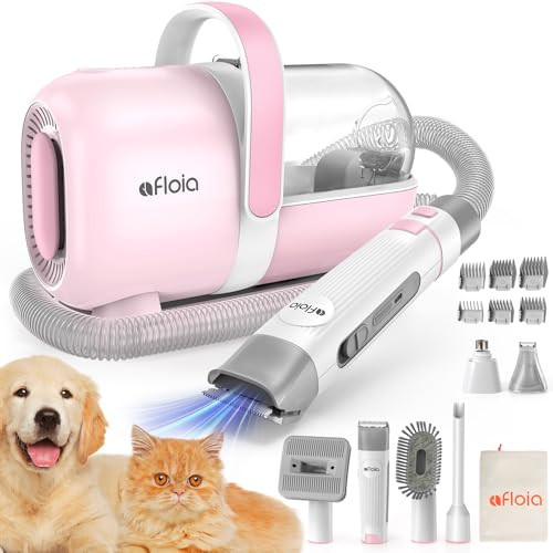 Afloia 6-in-1 Dog Grooming Kit, Pet Grooming Vacuum for Shedding, Dog Hair Vacuum with Clipper Nail Trimmer Grinder, Pet Brush Groomer at Home, Low Noise Cats Hair Remover, 1.5L Dust Cup, Pink | Amazon (US)
