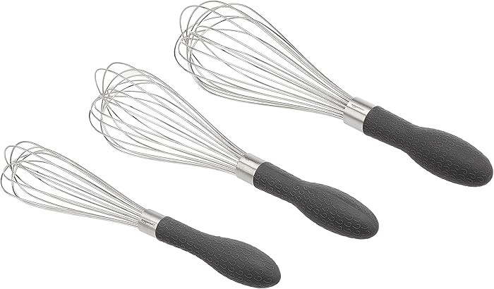 Amazon Basics Stainless Steel Wire Whisk Set for Cooking, Dishwasher Safe, 3 Piece, Black/Silver | Amazon (US)
