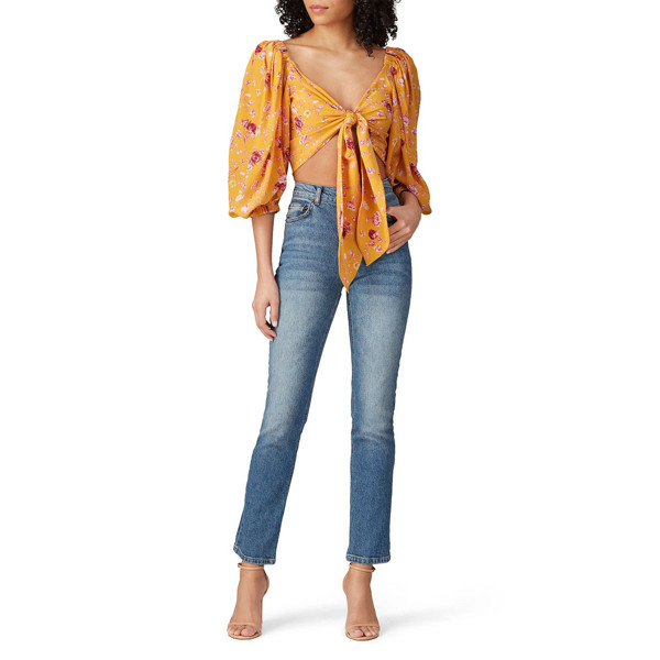 Chelsea and Walker Yellow Floral Crop Top yellow-print | Rent the Runway