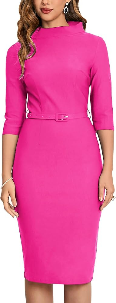 MUXXN Women's 1950s Vintage 3/4 Sleeve Elegant Collar Cocktail Evening Dress | Amazon (US)