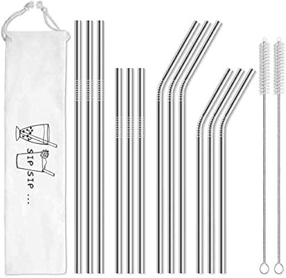 Hiware 12-Pack Reusable Stainless Steel Metal Straws with Case - Long Drinking Straws for 30 oz a... | Amazon (US)