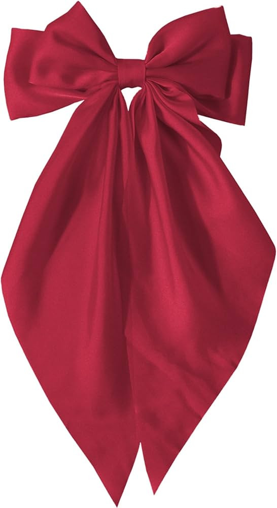 Burgundy Red Hair Bows for Women Girls - Silky Satin Ribbons Bow Hair Clip with Long Tail - Elega... | Amazon (US)