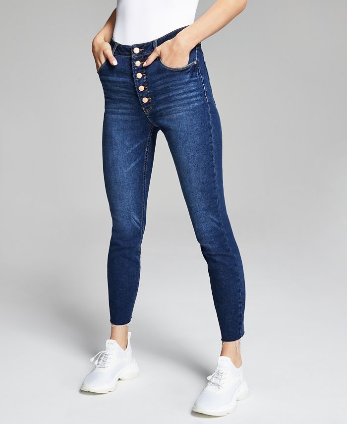 Women's Button-Fly Raw-Hem Perfect Skinny Jeans | Macys (US)
