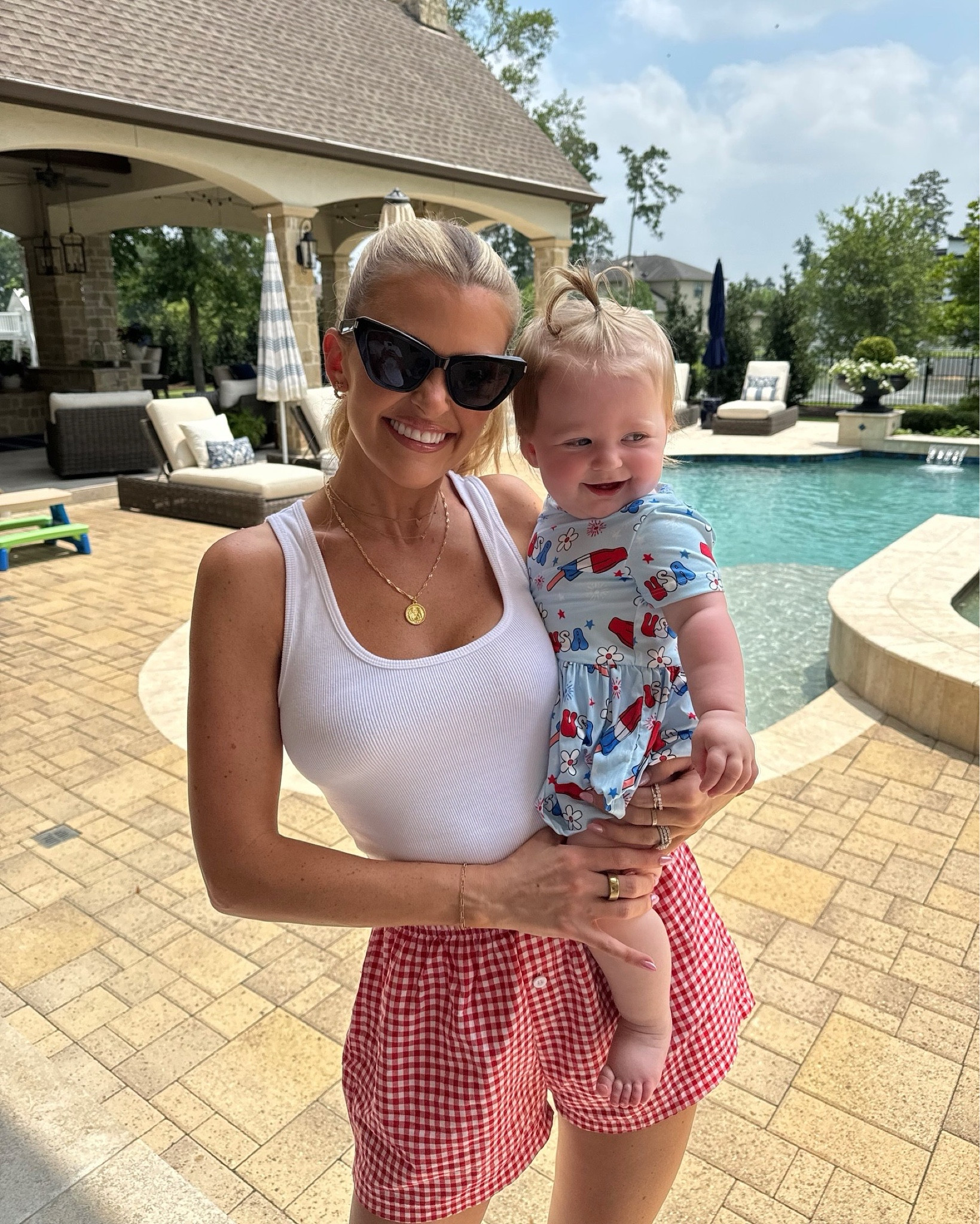 today’s patriotic outfit to celebrate memorial day! these boxers are an amazon find - I got them in 2 colors (wearing size small in tank & shorts) 

memorial day, 4th of july, fourth of july, american, usa, red white and blue, boxer shorts, casual summer outfit, white tank, good american, white converse, gold jewelry 

#LTKBaby #LTKSeasonal #LTKFindsUnder50