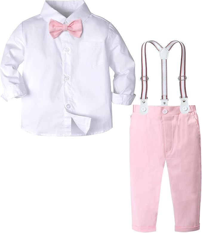 A&J DESIGN Baby Boys Gentleman Outfit Set, 3pcs Suit Shirt & Suspender & Pants | Amazon (US)