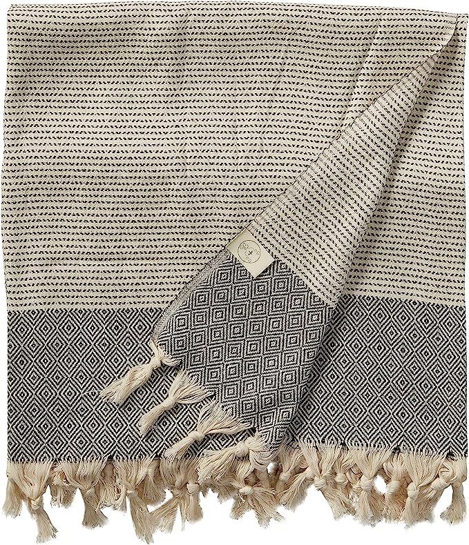 Bersuse 100% Cotton Hierapolis XL Throw Blanket Turkish Towel - 60x95 Inches, Black | Amazon (US)
