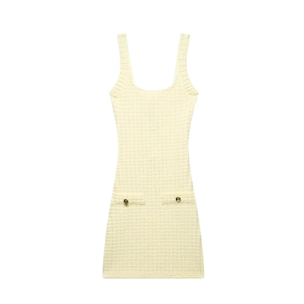 Women's Elastic Texture Dress Round Neck Suspenders Backless A-Line Mini Skirt Spring Summer Casual Short Skirt | Amazon (US)