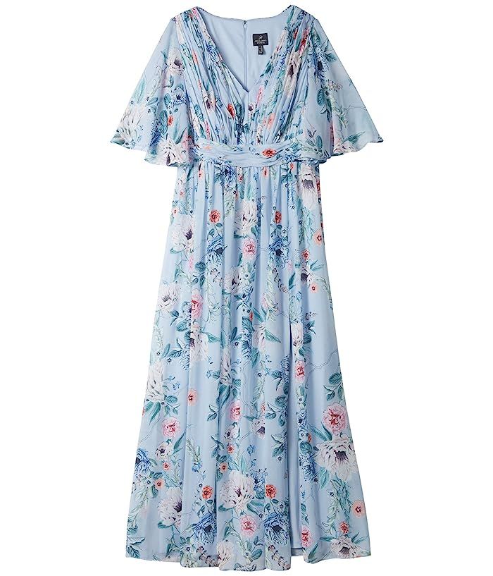 Adrianna Papell Plus Size Printed Floral Chiffon Gown (Glacier Multi) Women's Dress | Zappos