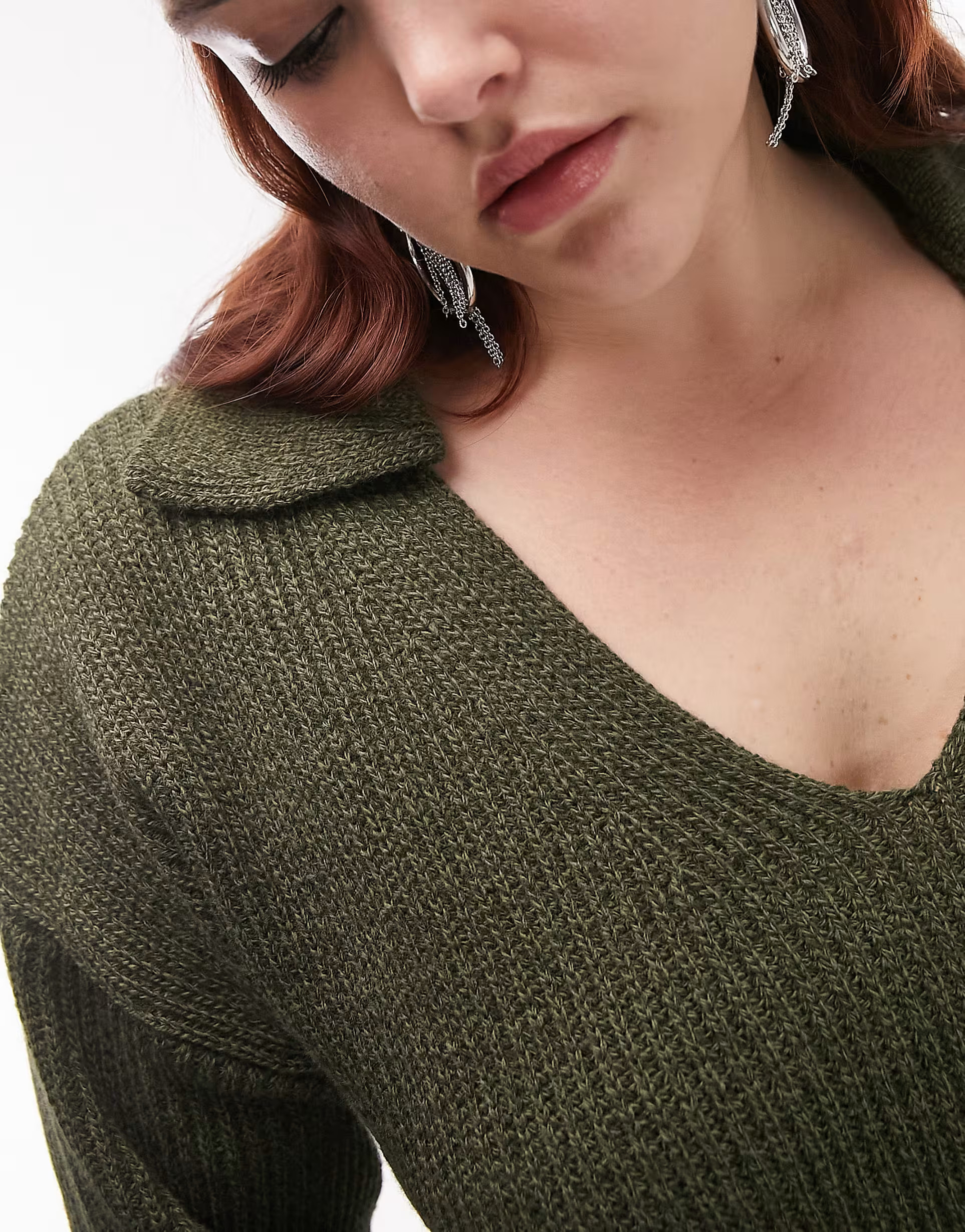 Topshop Curve knitted chuck on collar dress in khaki | ASOS (Global)