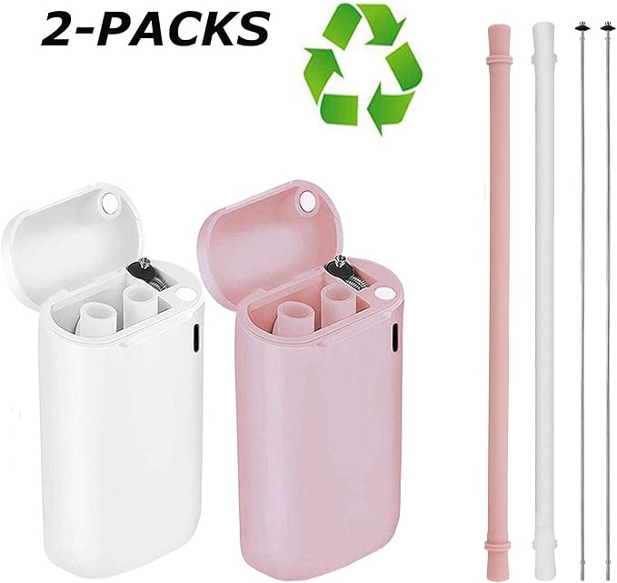2 Pack Silicone Collapsible Straws Food-Grade Portable Drinking Straw, Folding Drinking Straws, S... | Amazon (US)