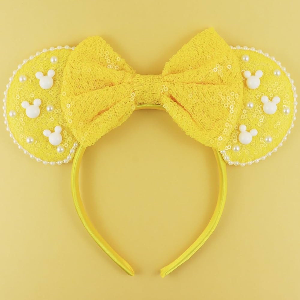 Mouse Ears Headband with Pearl, Yellow Sequins Mouse Ears Headbands for Halloween Costume, Prince... | Amazon (US)
