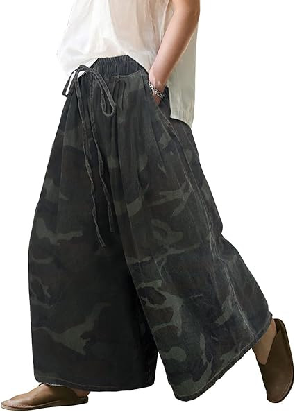 UQJE Women's Wide Leg Baggy Jeans Plus Size Loose Elastic Waist Denim Pants with Deep Pockets Lig... | Amazon (US)