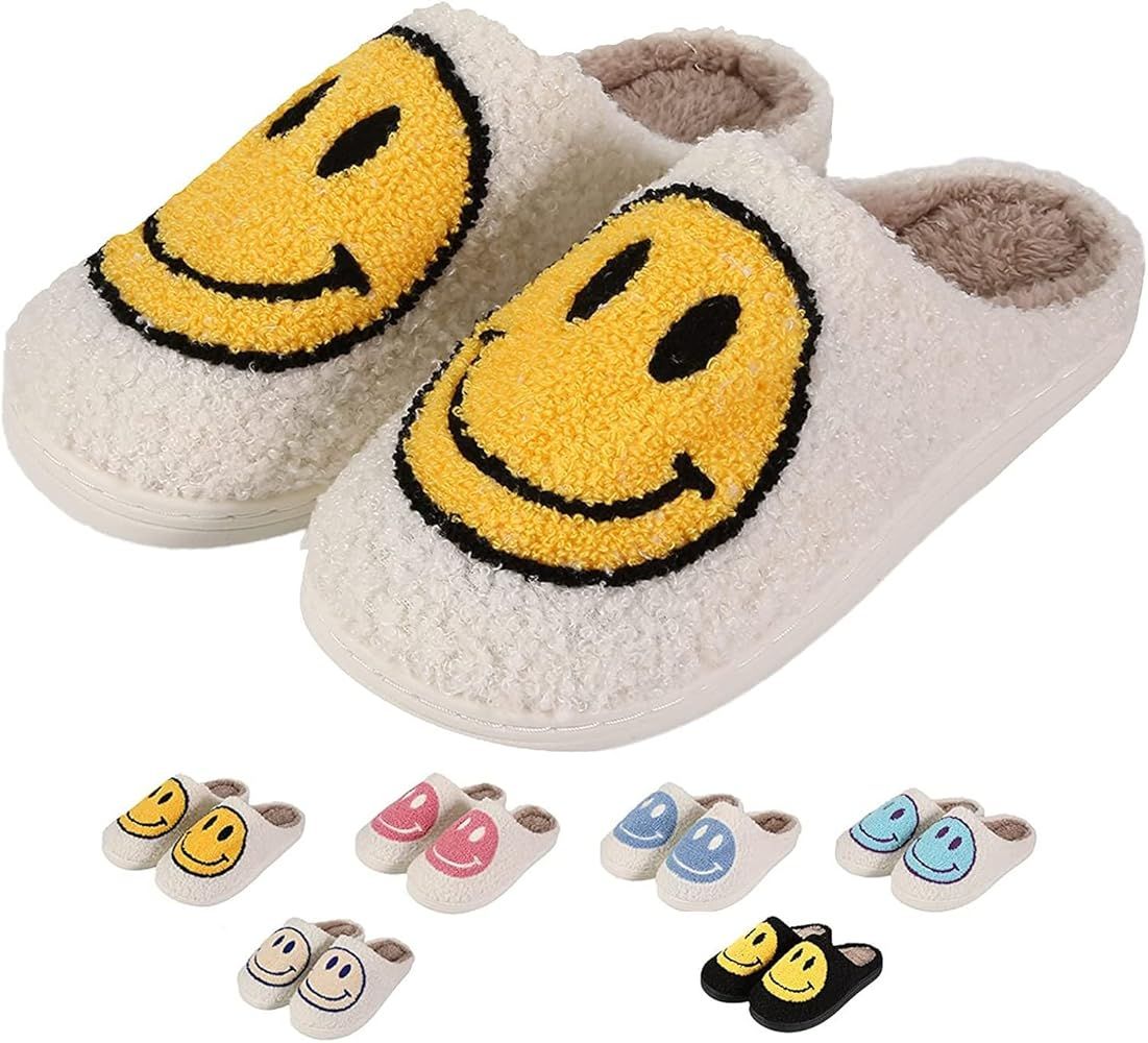 LEZIRTOI Retro Fuzzy Face Slippers for Women men， Womens Girls Cute Yellow the Lable Face House... | Amazon (US)