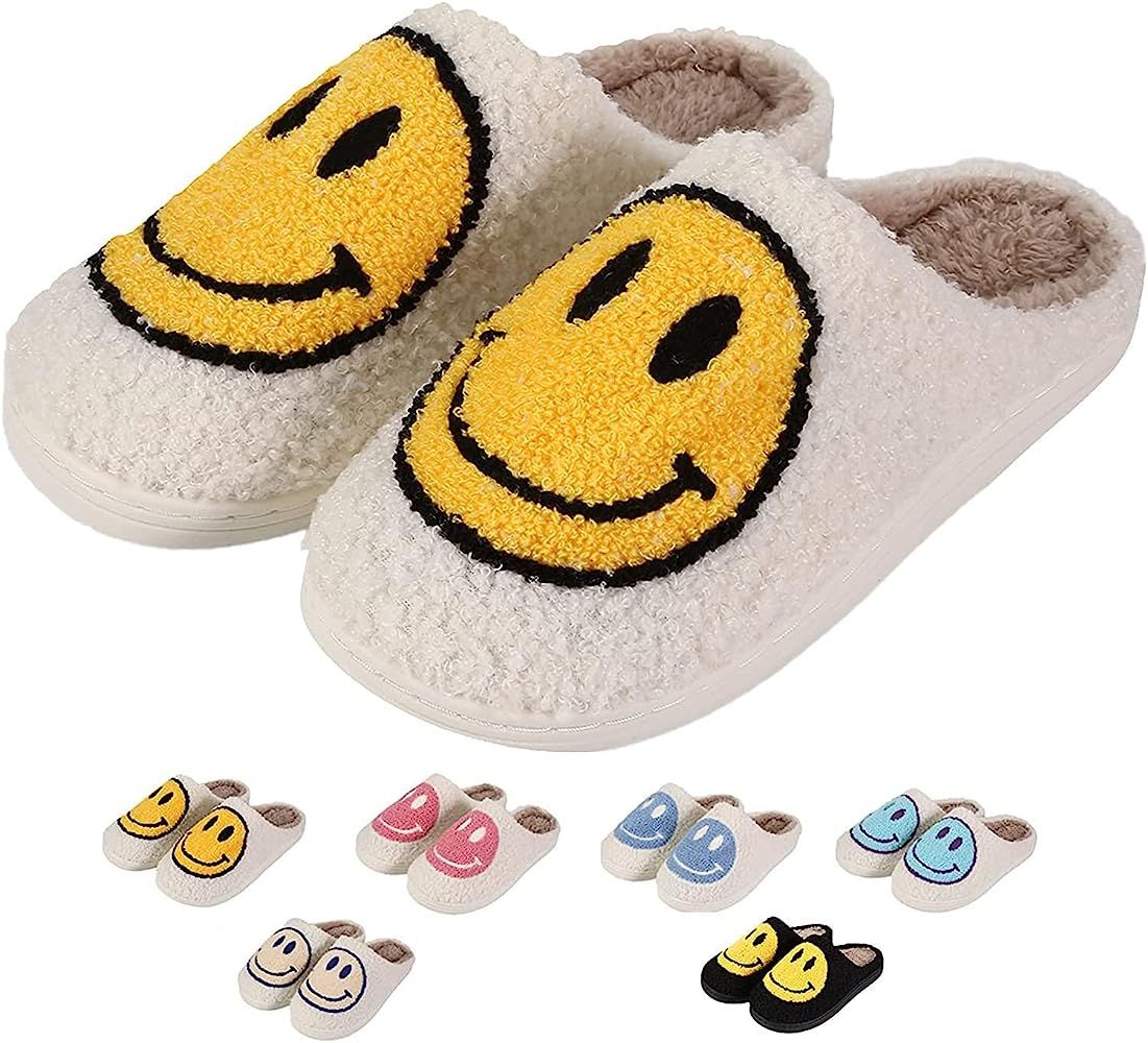 LEZIRTOI Retro Fuzzy Face Slippers for Women men， Womens Girls Cute Yellow the Lable Face House... | Amazon (US)