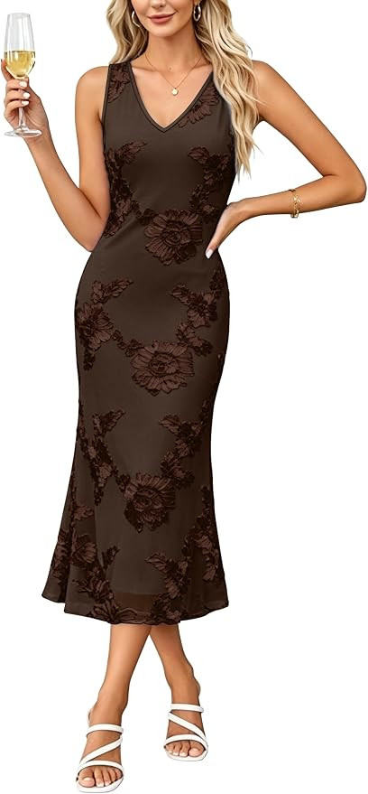 OFEEFAN Summer Wedding Guest Dresses for Women V Neck Sleeveless Floral Bodycon Cocktail Midi For... | Amazon (US)
