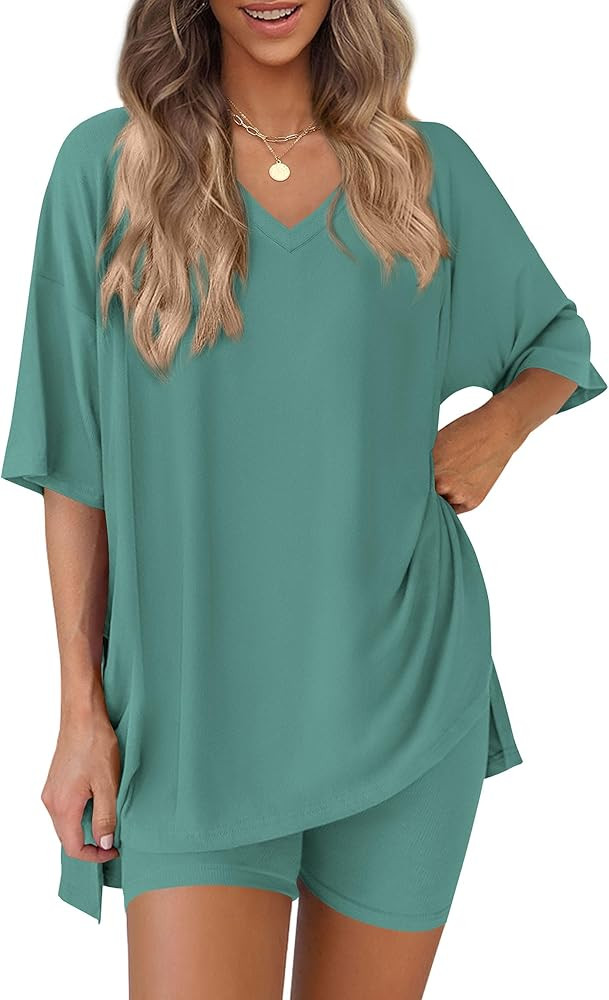 PRETTYGARDEN 2 Piece Sets for Women Summer 2026 Lounge Short Set Spring Matching Biker Shorts V N... | Amazon (US)