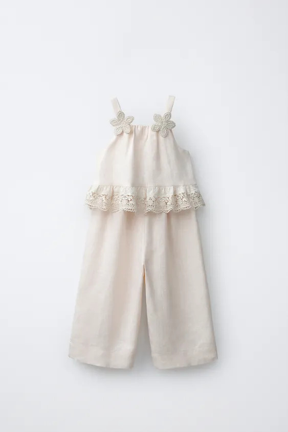 100% LINEN FLORAL LACE JUMPSUIT | Zara US