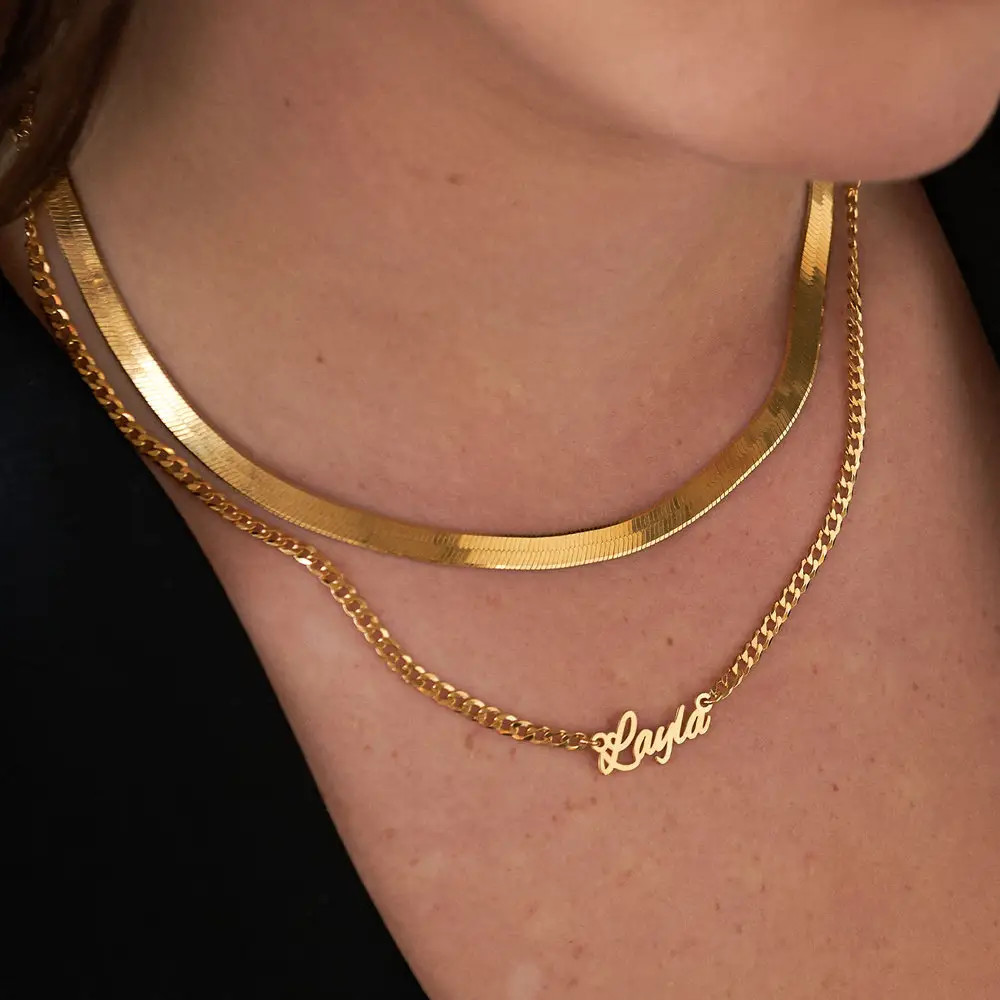 Name Necklace With Bold Curb Chain - Gold Vermeil | Oak & Luna (US)