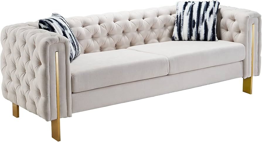 Dolonm Modern Sofa for Living Room, 84 Inches Long Button Tufted Couch Upholstered Linen Sofa wit... | Amazon (US)