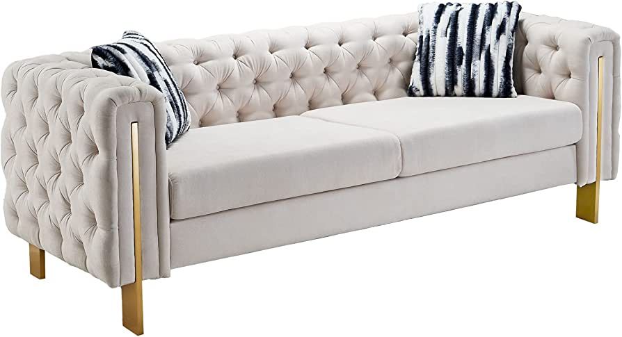 Dolonm Modern Sofa for Living Room, 84 Inches Long Button Tufted Couch Upholstered Linen Sofa wit... | Amazon (US)