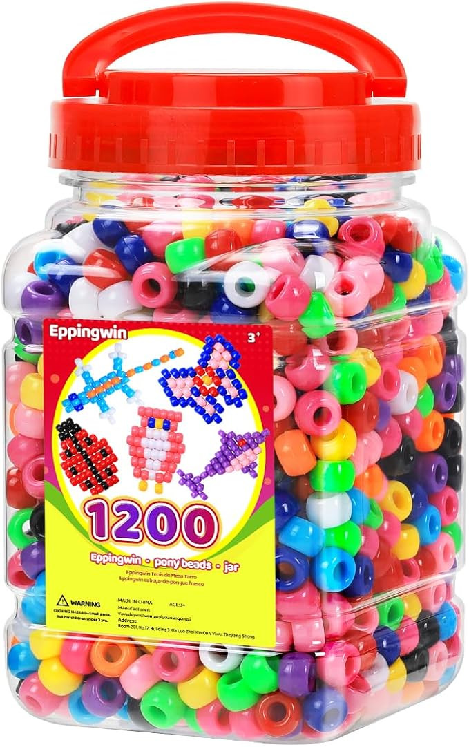 1200pcs Pony Beads for Bracelets, Classic Colors Kandi Beads for Hair Braids, Easy Storage Pony B... | Amazon (US)