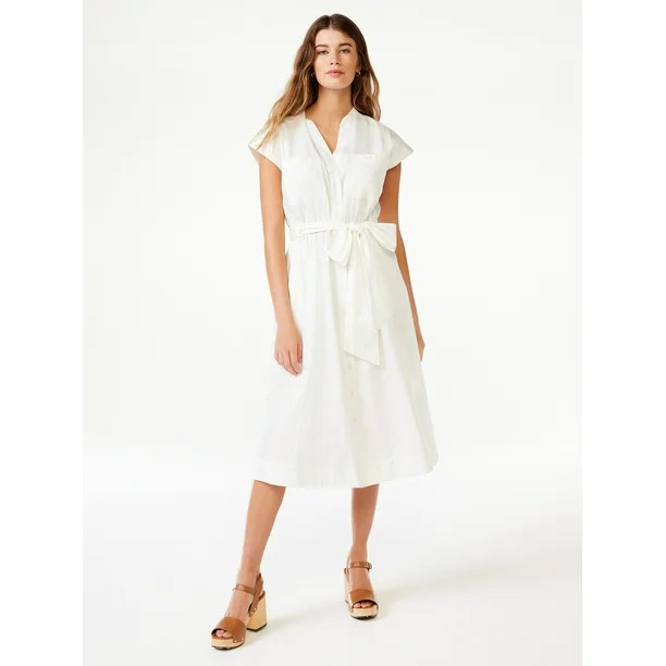 Free Assembly Women’s Belted Midi Shirt Dress with Short Sleeves, Sizes XS-XXXL | Walmart (US)