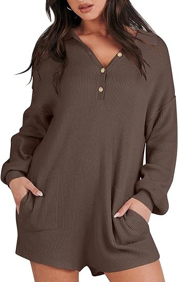 ANRABESS Women One Piece Pajamas Sweater Rompers 2024 Spring Around House Lounging Outfits Long S... | Amazon (US)