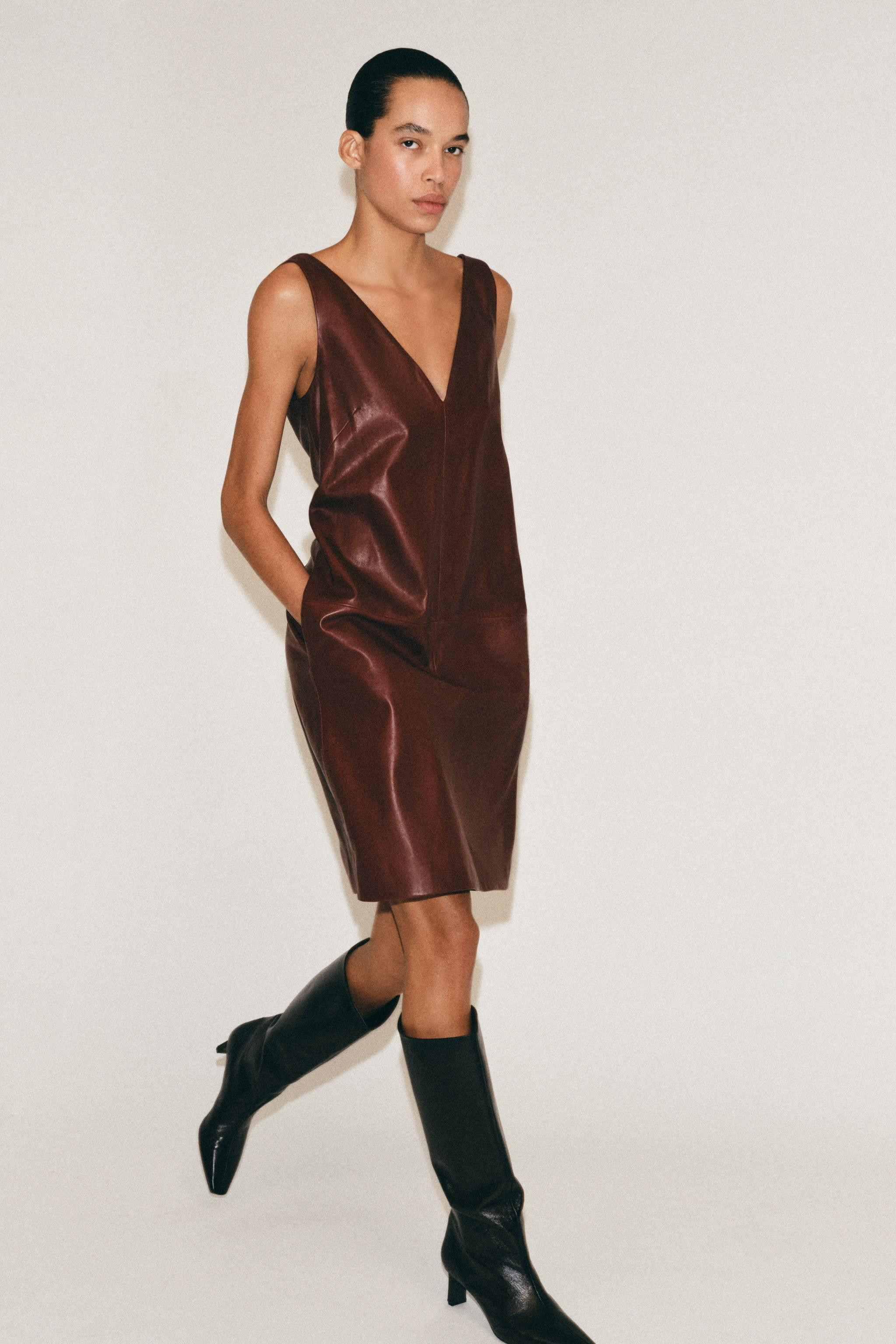 100% LEATHER MIDI DRESS ZW COLLECTION | Zara US