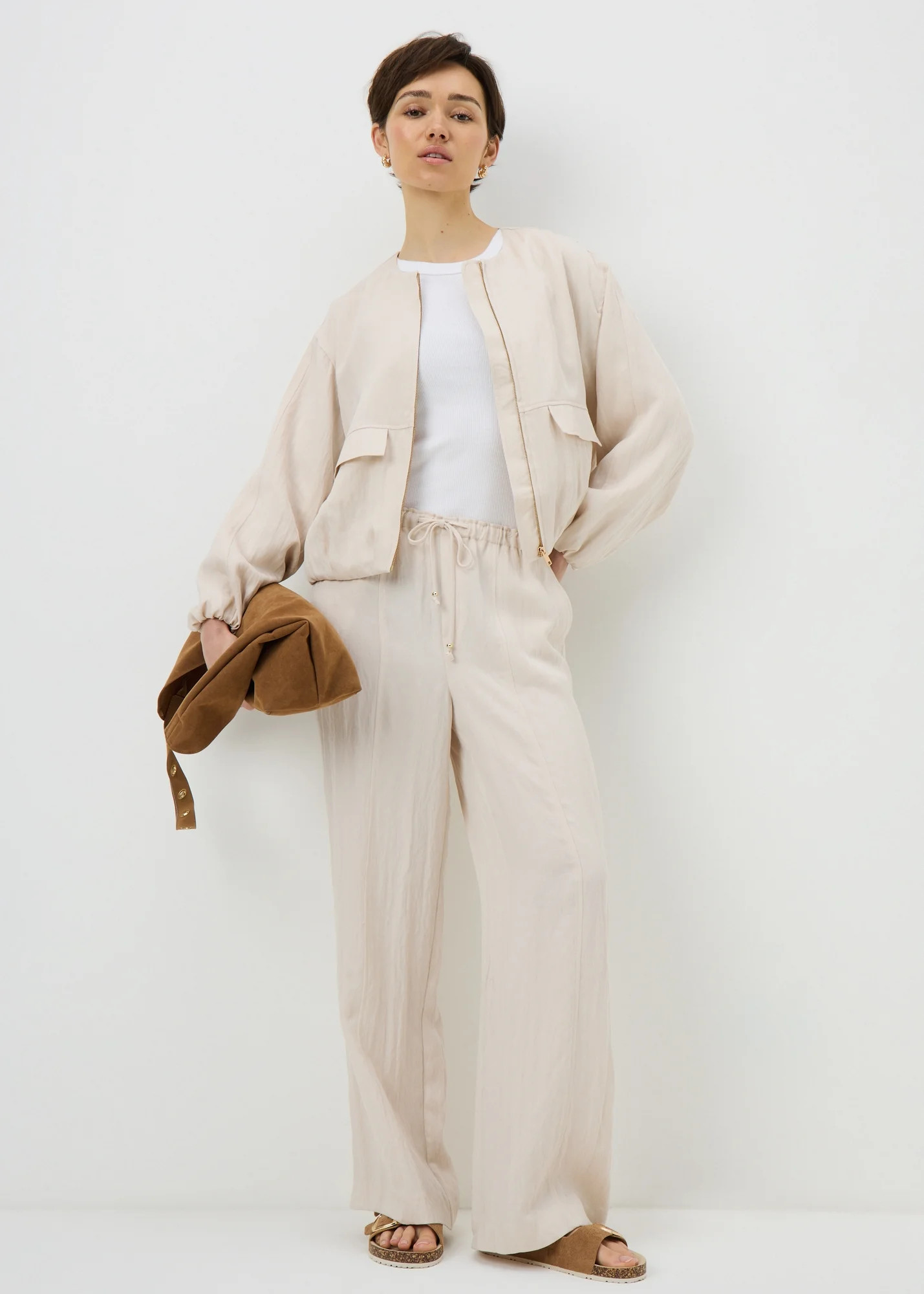 Stone Lyocell Wide Leg Co Ord Trousers | Matalan (UK)
