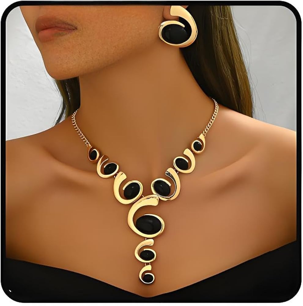Gold Jewelry Set, Silver Black Boho Western Double Layered Chunky Vintage Pendant Necklace Stack ... | Amazon (US)
