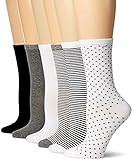 Amazon Essentials Women's Crew Socks, Cotton, 6 Pairs, Multicolor/Dots/Solid/Thin Stripe, 8-12 | Amazon (US)