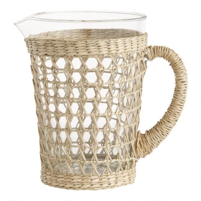 Glass Woven Seagrass Wrapped Drink Pitcher | World Market