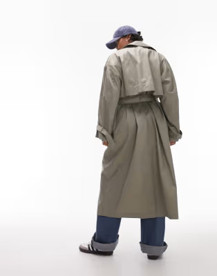 Topshop Curve long-line snaps trench in khaki | ASOS (Global)