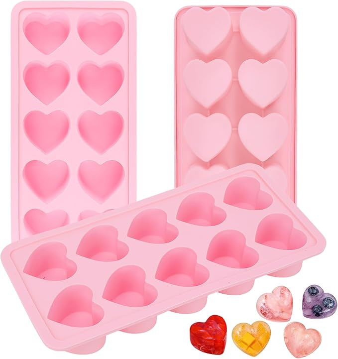 3PCS Pink Heart Shaped Mold Silicone, 10-Cavity Chocolate Heart Mold Silicone Small Non-stick Mou... | Amazon (US)
