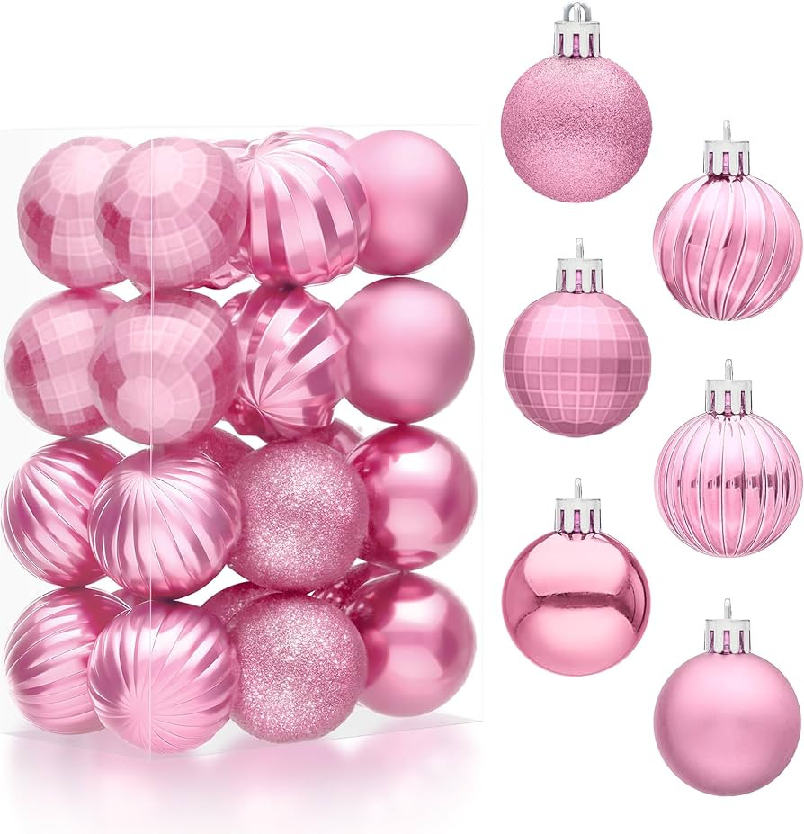 JOIEDOMI 24 Pcs Pink Christmas Balls Ornaments Set, 1.6" Small Shatterproof Christmas Tree Orname... | Amazon (US)
