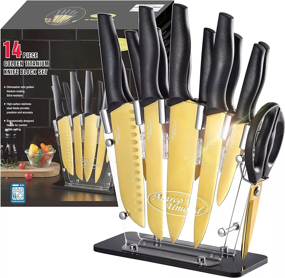 Piece Stainless Steel Knife Set in White Champagne Gold By Drew