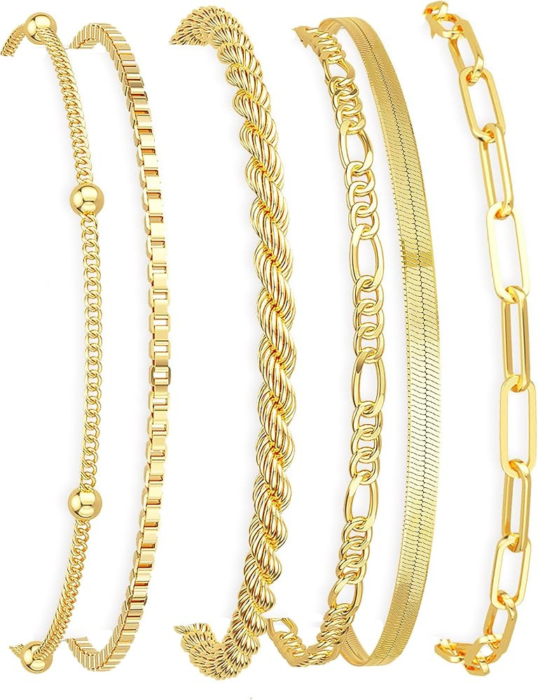 Dearmay Gold Bracelets for Women Waterproof, 14K Gold Plated Minimalist Bracelets Stack Non Tarni... | Amazon (US)