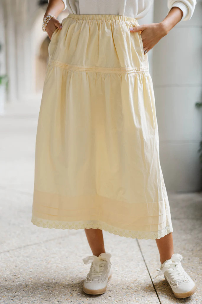 Easy Everyday Style Yellow Midi Skirt | The Mint Julep Boutique