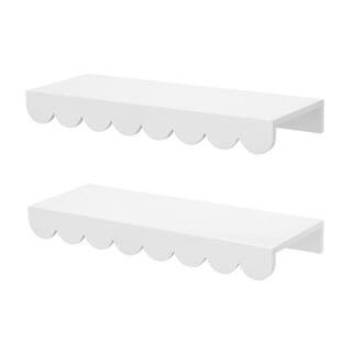 StyleWell Scalloped White Wood Floating Wall Shelves (22" W x 2.5" H) (Set of 2) 23MJK0... | The Home Depot