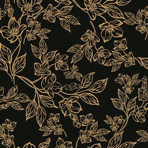 Ismoon Peel and Stick Wallpaper Black and Gold Stick on Wallpaper Dark Floral 17.3x78.7in Black Modern Wall Paper Removable Self Adhesive Contact Paper for Bedroom Cabinets Shelf Liner Vinyl | Amazon (US)