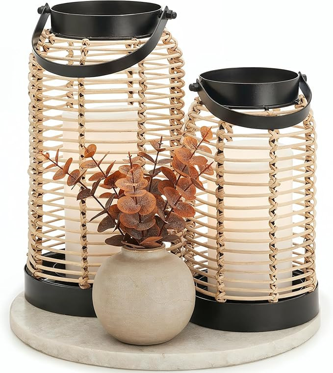 Natural Rattan Boho Lanterns - Handcrafted Chic Decor to Enhance Your Home - Modern Farmhouse Bea... | Amazon (US)