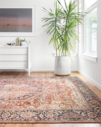 Loloi Layla Collection LAY-08 Red/Navy 7'-6" x 9'-6" .13" Thick Area Rug, Soft, Durable, Vintage Inspired, Distressed, Low Pile, Non-Shedding, Easy Clean, Printed, Living Room Rug | Amazon (US)