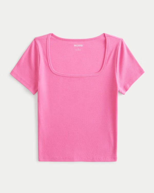 Ribbed Square-Neck Baby Tee | Hollister (US)