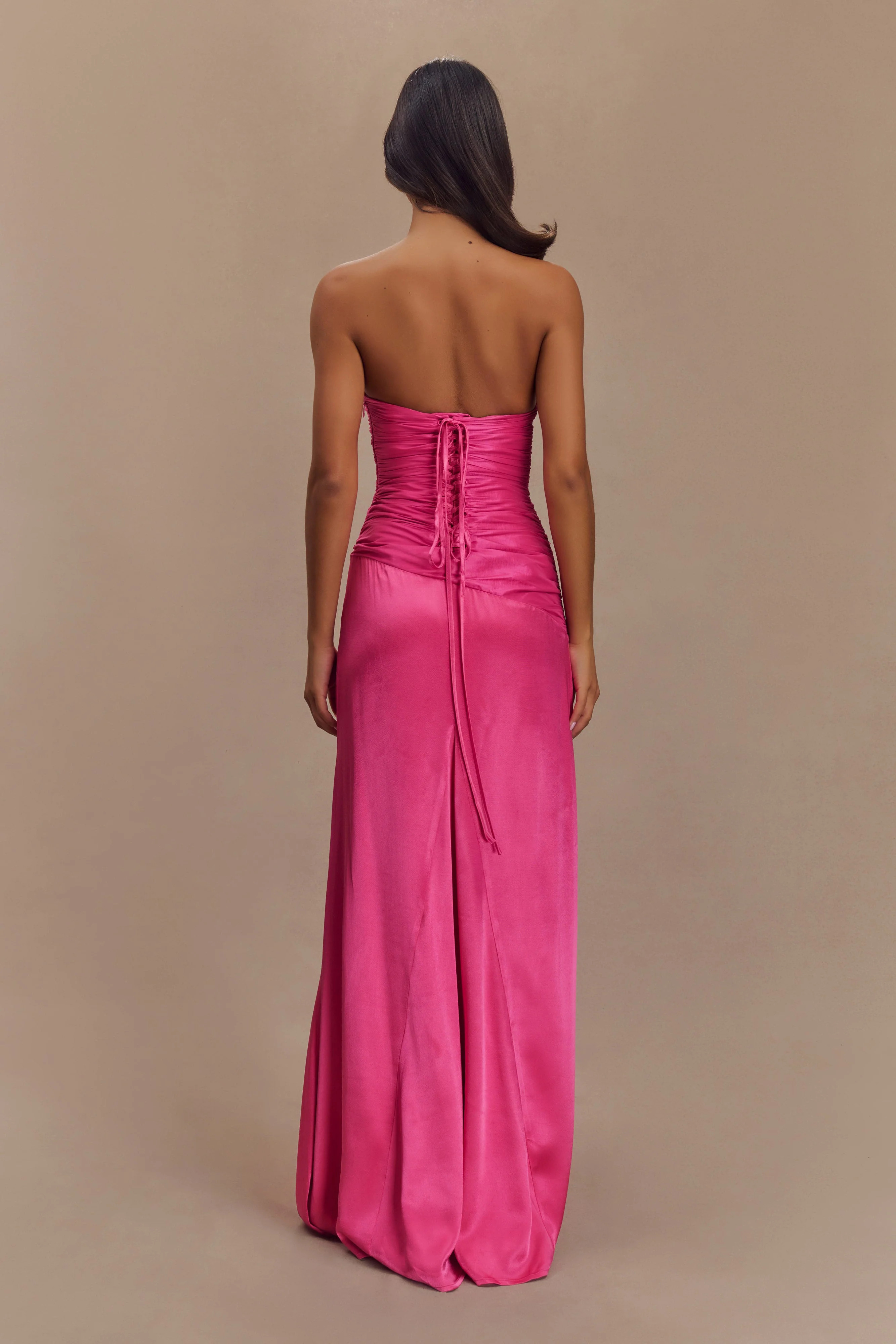 Strapless Taffeta Maxi Dress - Crimson Pink | MESHKI US