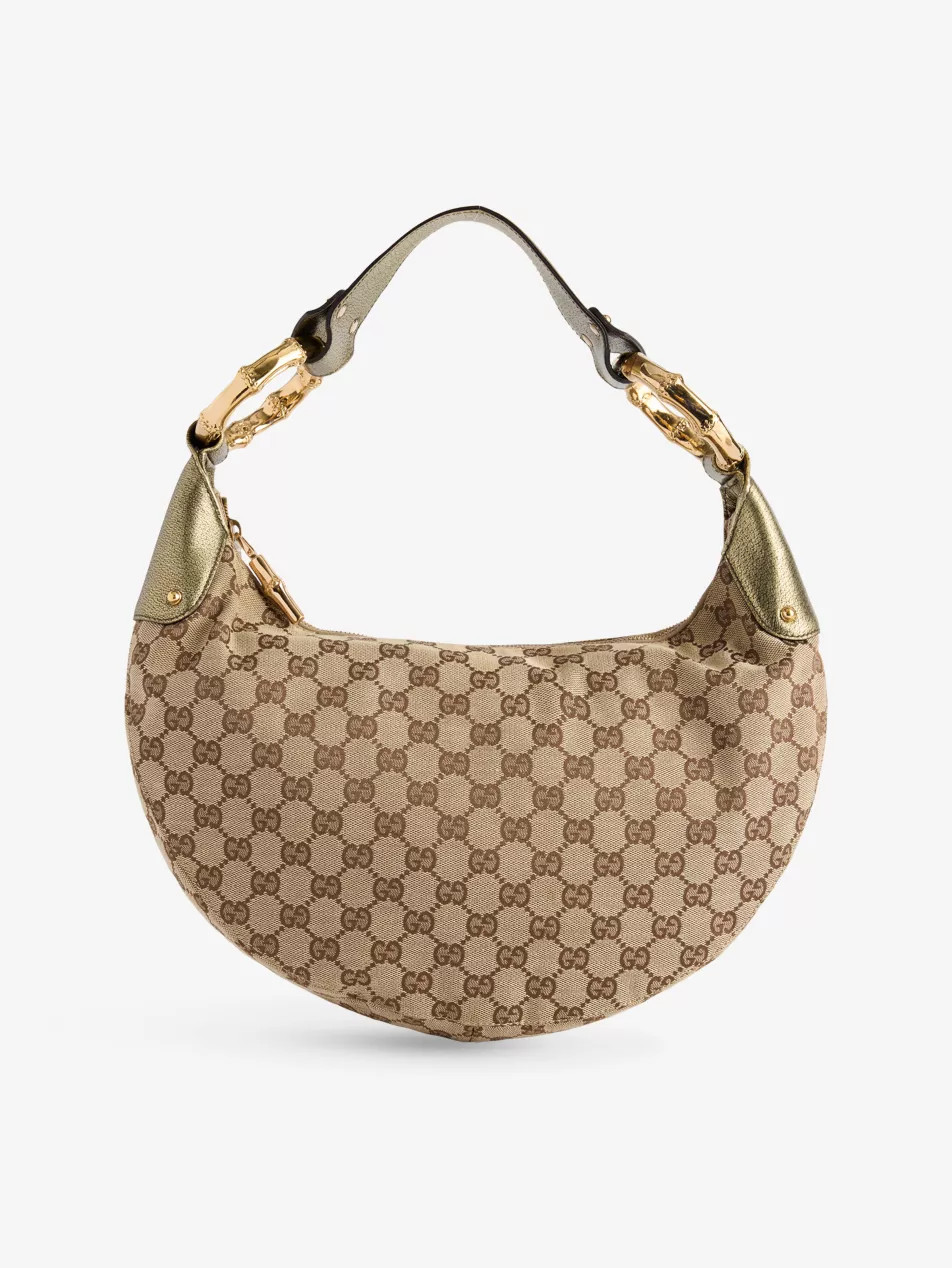 Pre-Loved Gucci Medium GG Bamboo Ring Canvas Hobo Bag | Selfridges