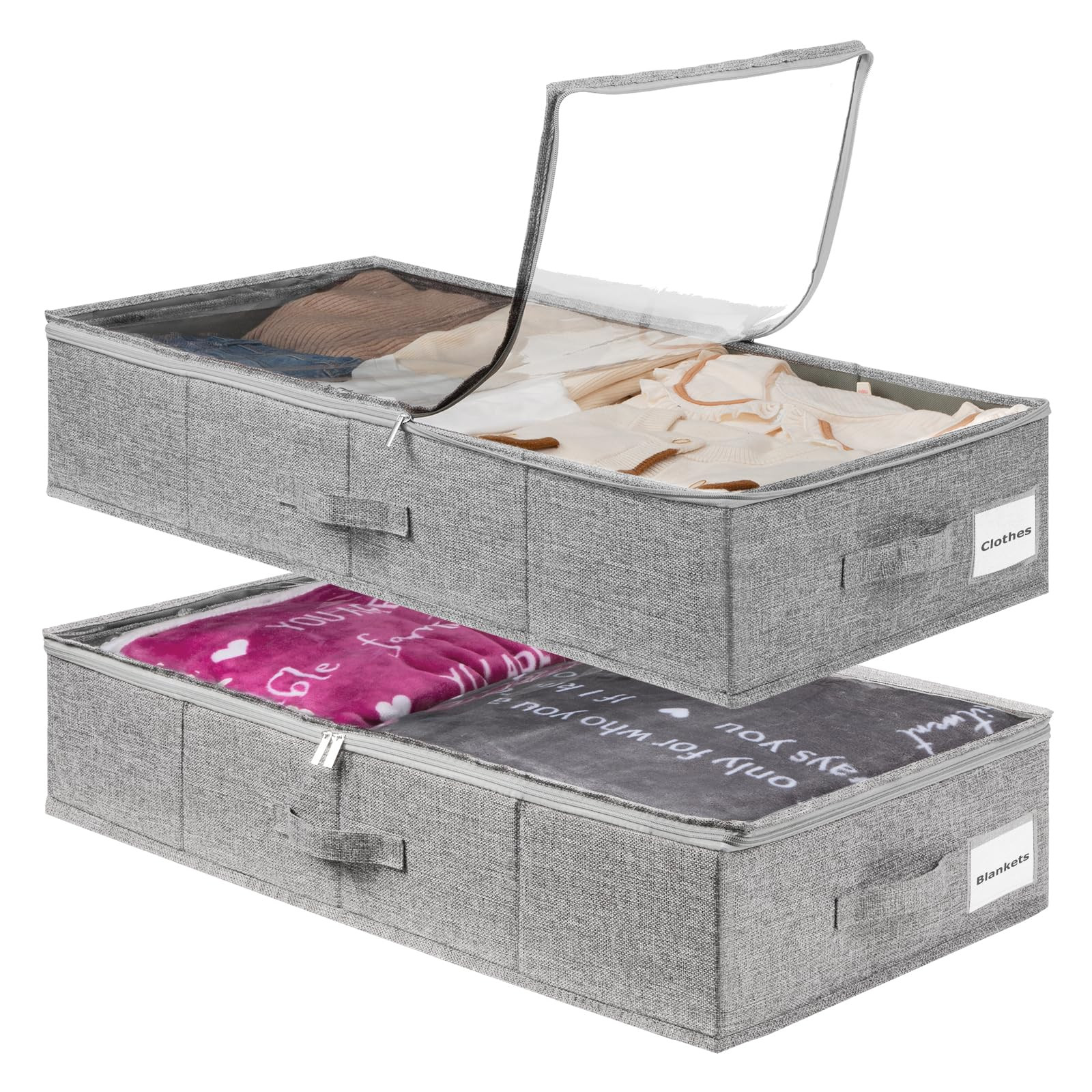 2Pcs Underbed Storage Boxes With Lids PVC Window Under Bed Storage Organiser For Quilts, Blankets... | Amazon (UK)