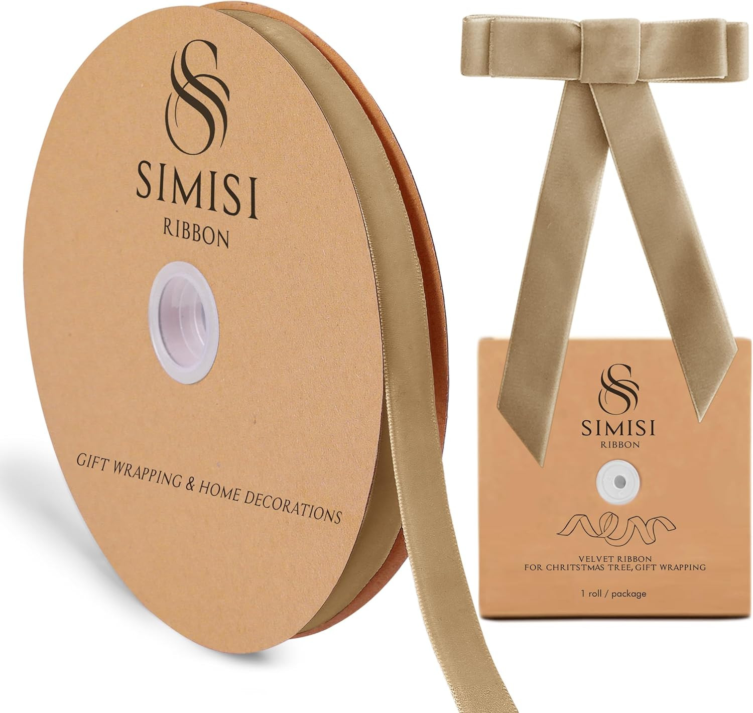 Khaki Velvet Ribbon 5/8'' 25 Yards for Christmas Tree, Gift Wrapping, Flower Bouquet, Wreath Deco... | Amazon (US)