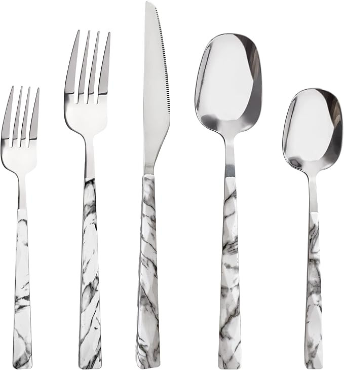 Marble Silverware Set, 20PC Stainless Steel Color Handle Flatware, Retro Style Cutlery set Includ... | Amazon (US)