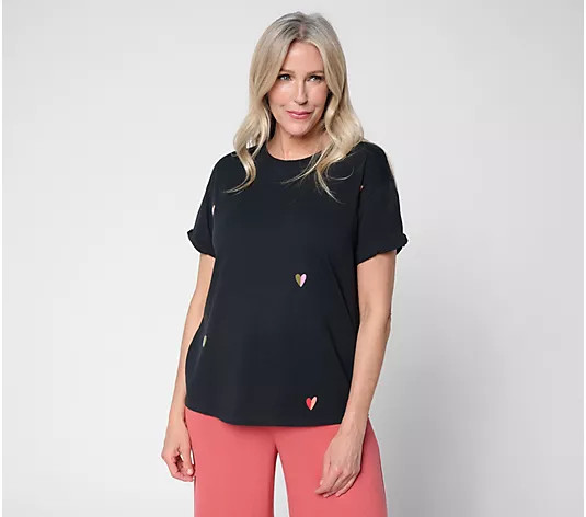 Make Your Selection: Peace Love World Printed Motif Crew Neck Tee Shirt | QVC
